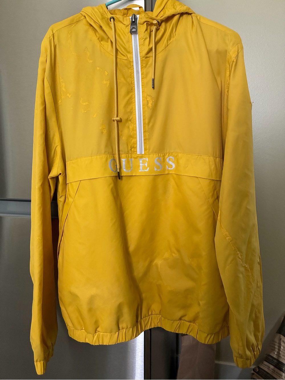 Guess Yellow Half-Zip Hooded Windbreaker